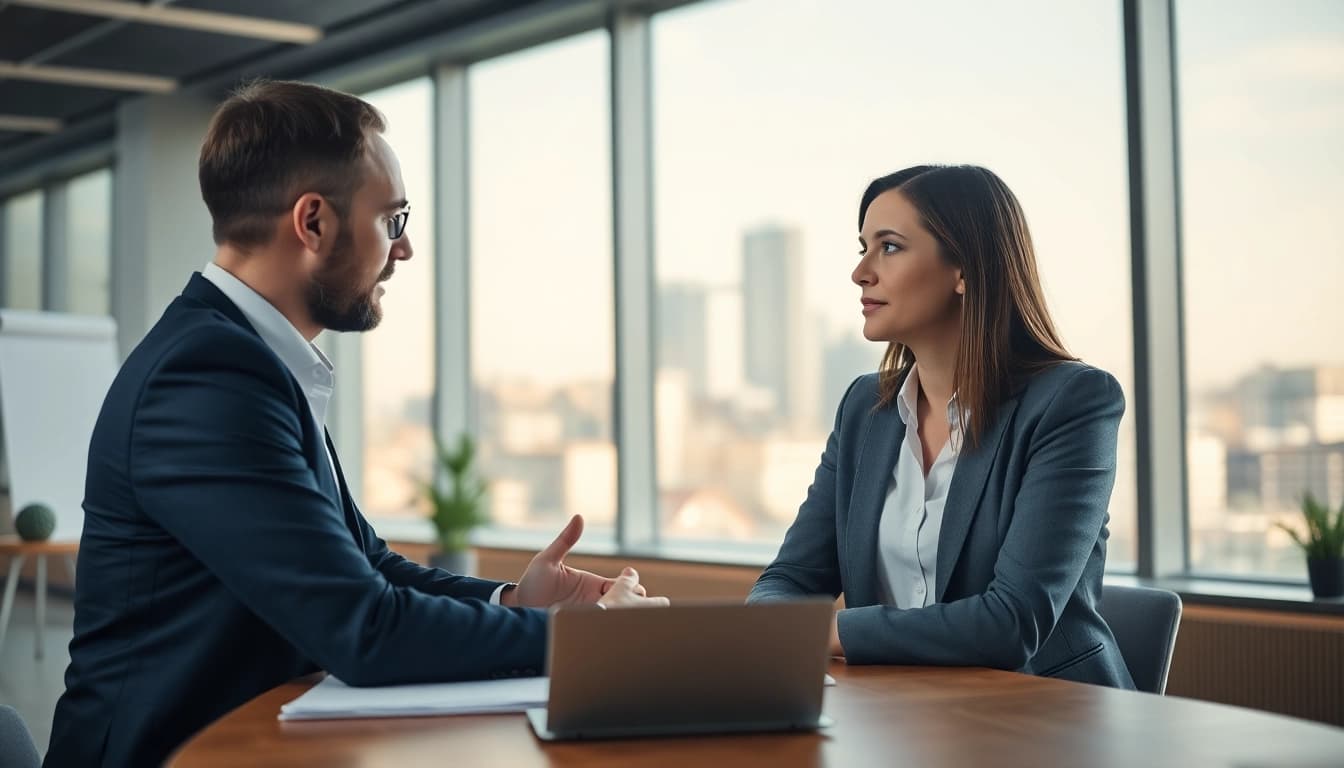 Headhunter Schweiz im Gespräch mit einem Kandidaten in einem modernen Büro.