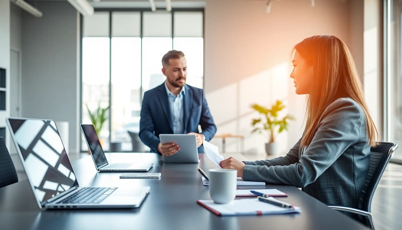 Headhunter Ingenieure beraten in einem modernen Büro über Karrierechancen.