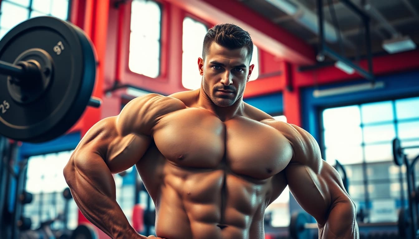 Clenbuterol kaufen im Sportstudio zeigt starke Muskeln und Energie.