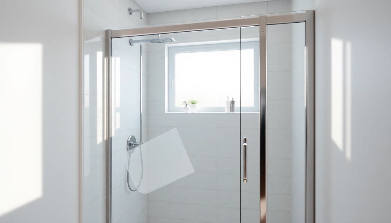 Duschkabine 100x100 Pendeltür in modernem Badezimmer darstellt.