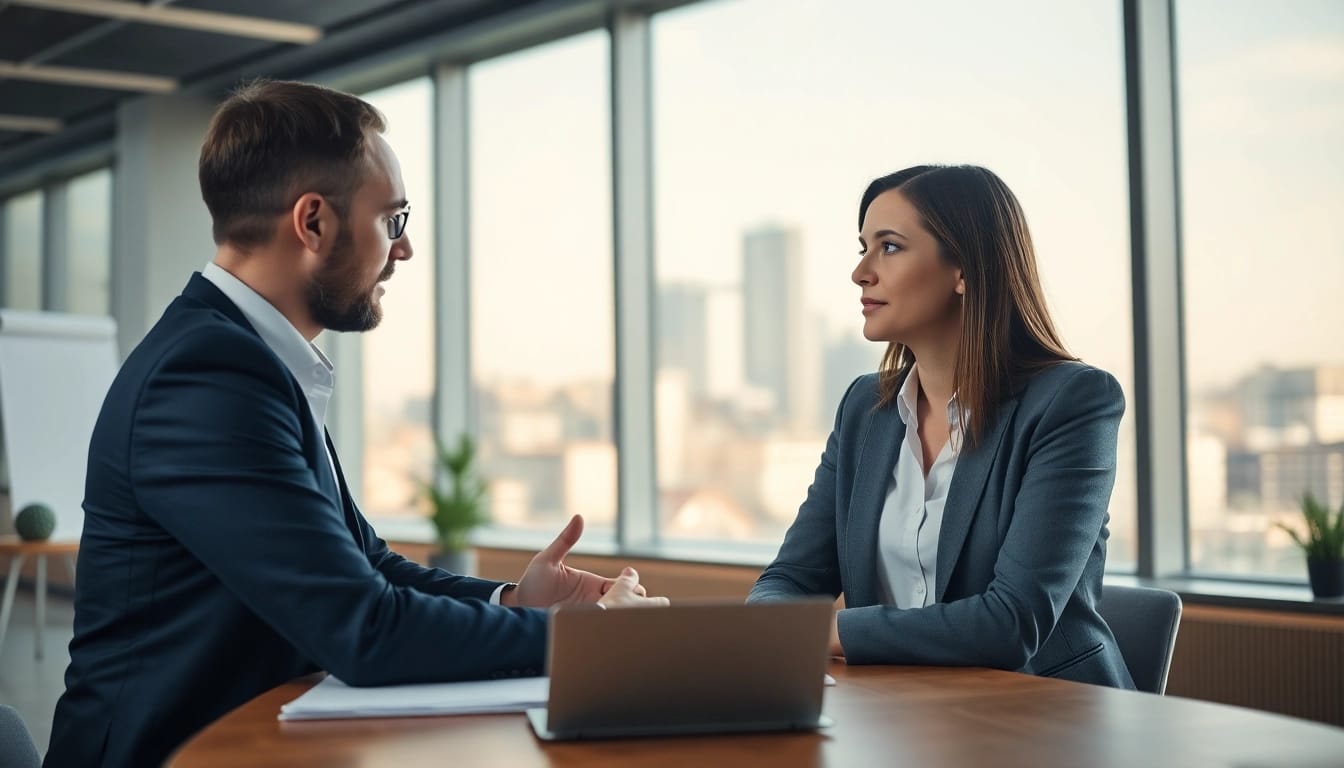 Headhunter Schweiz im Gespräch mit einem Kandidaten in einem modernen Büro.
