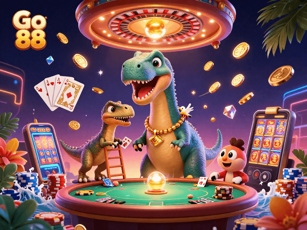 Experience thrilling gameplay at Go 88 with vibrant casino characters and dynamic elements!