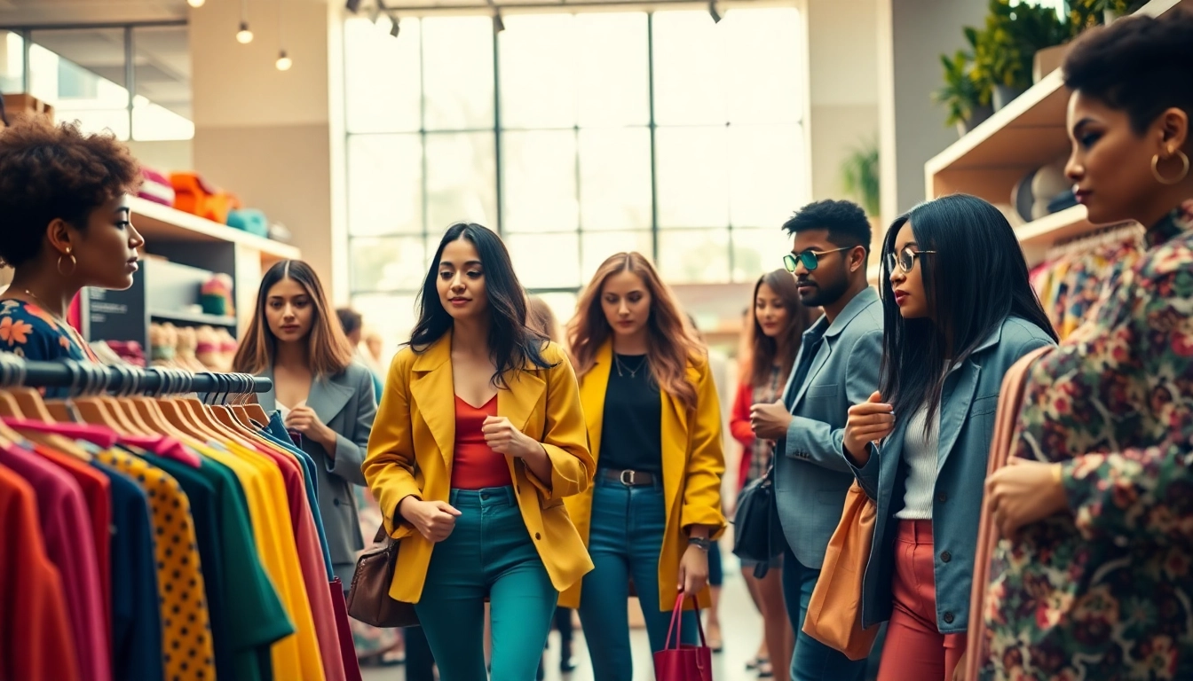 Mode & Lifestyle Onlineshops in einem modernen Modegeschäft unter strahlendem Licht.