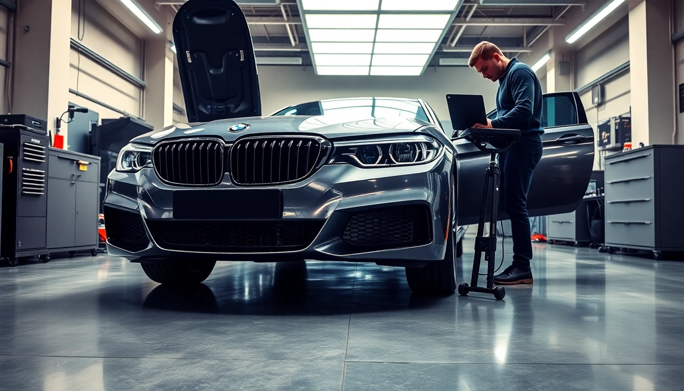 BMW Codierer optimiert Fahrzeuginformationen in einer modernen Garage mit erstklassiger Technik.
