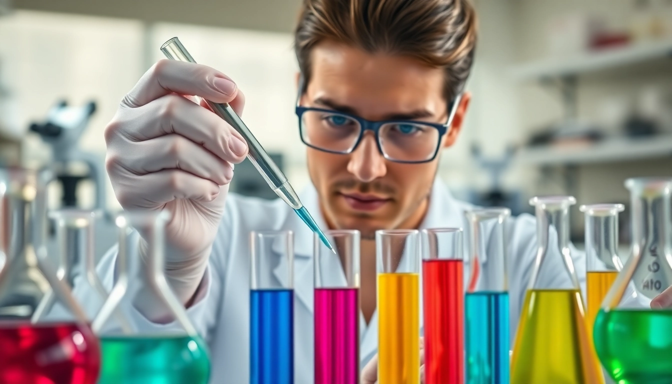 Die Wirkung von Lipase wird im Labor von einem Techniker intensiv untersucht.