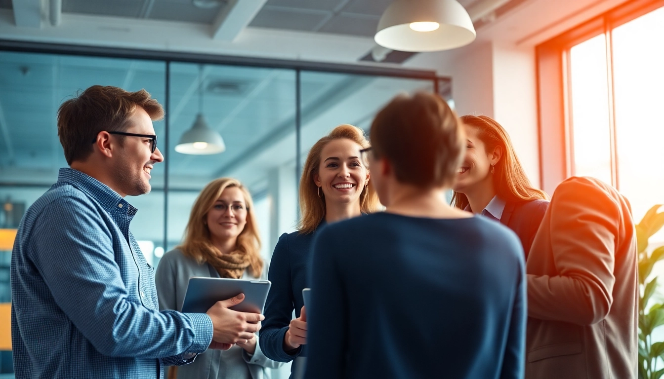 Networking-Event mit Fachleuten, die zusammenarbeiten, um Job durch Networking finden zu erleichtern.