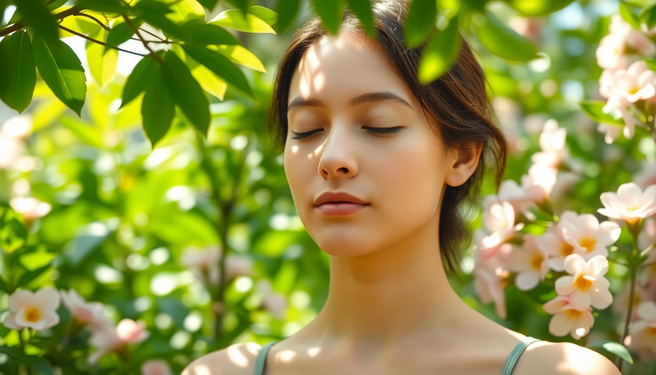Promoting emotional wellbeing, a person practices mindfulness in a calm garden.