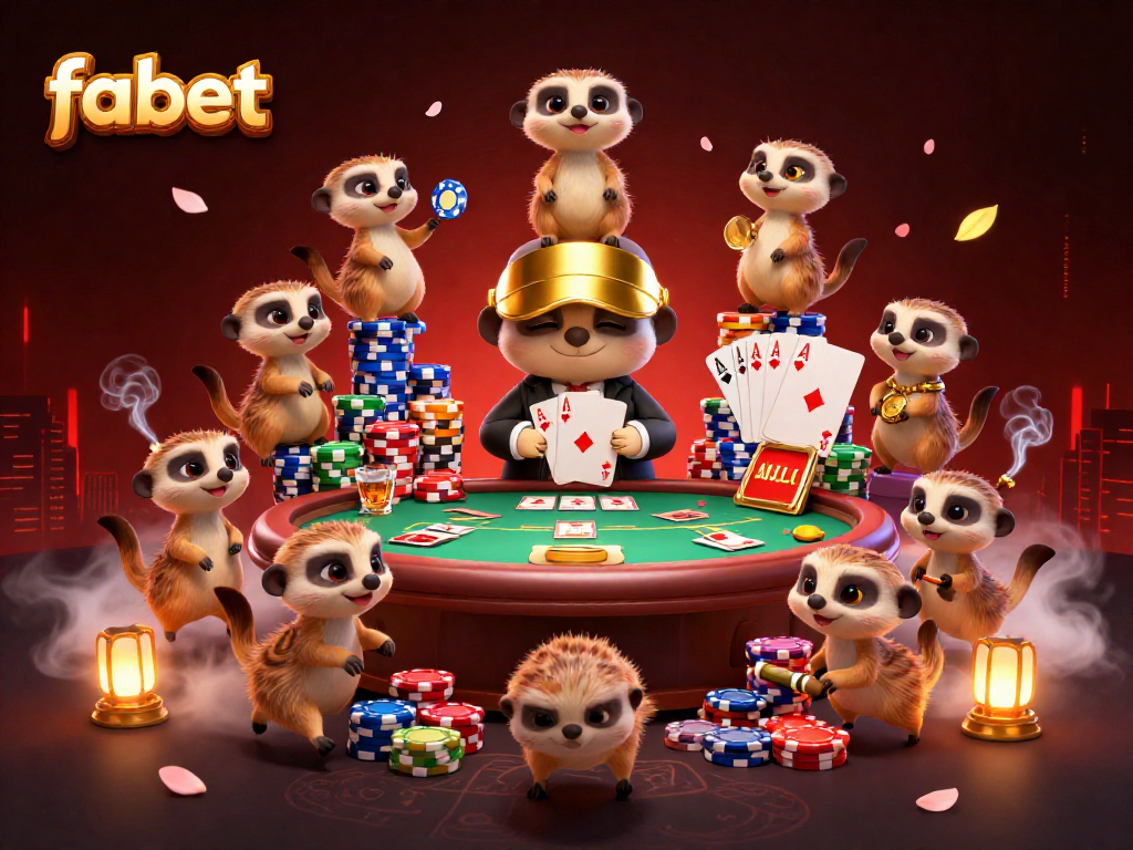 Experience fabet's thrilling casino with cartoon meerkats managing games and sneaking chips.