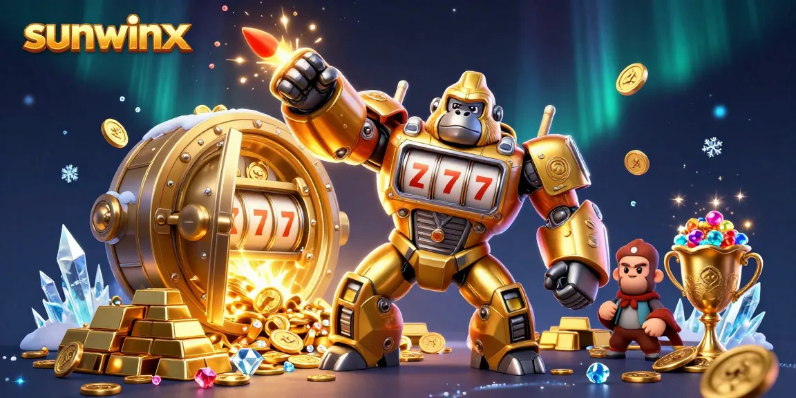 Engage in thrilling gameplay with sunwinx as the golden gorilla mech bursts coins and treasures.