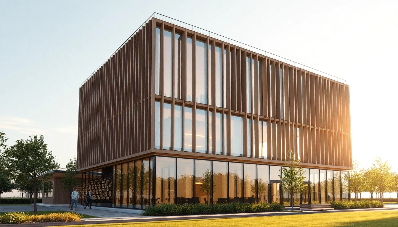 3D Visualisierung erstellen eines fotorealistischen modernen Gebäudes mit Sonnenlicht und lebendigen Farben.