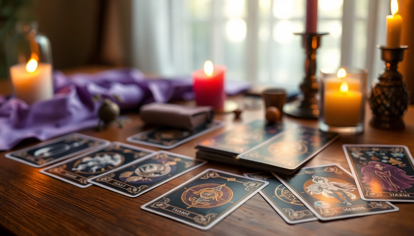 Erkunde die tarotkarten bedeutung mit einem detaillierten Karten-Setup auf einem Tisch.