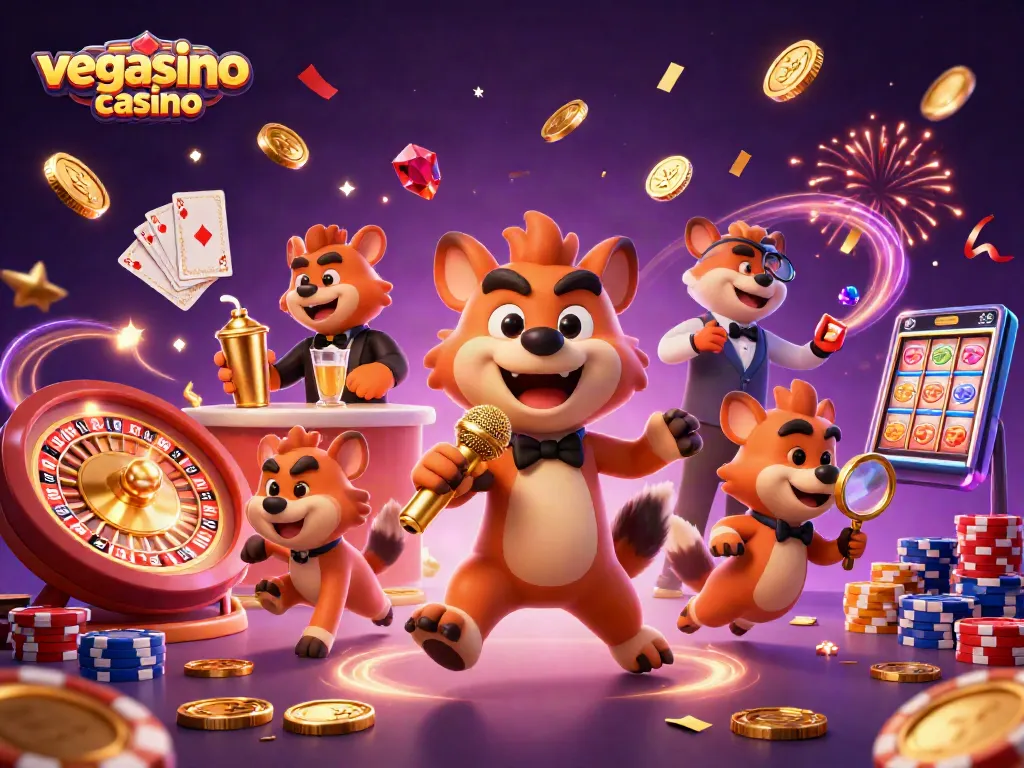 Experience the vibrant energy of Vegasino Casino with 3D hyenas in a comic scene.