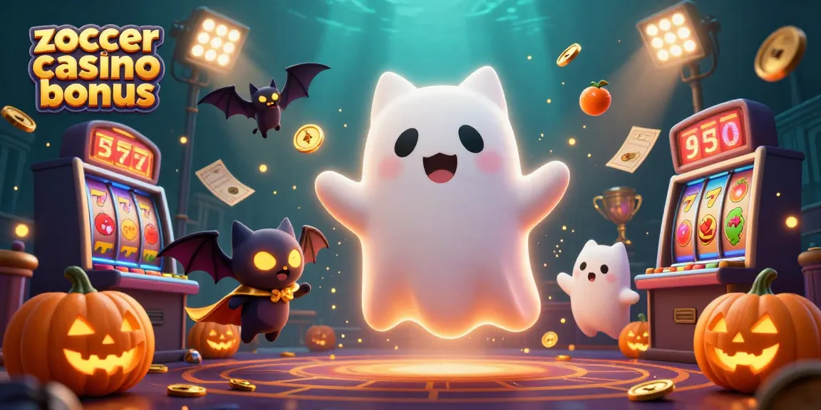 Experience the stunning zoccer casino bonus with a ghost cat and vampire bat in a dynamic casino scene.