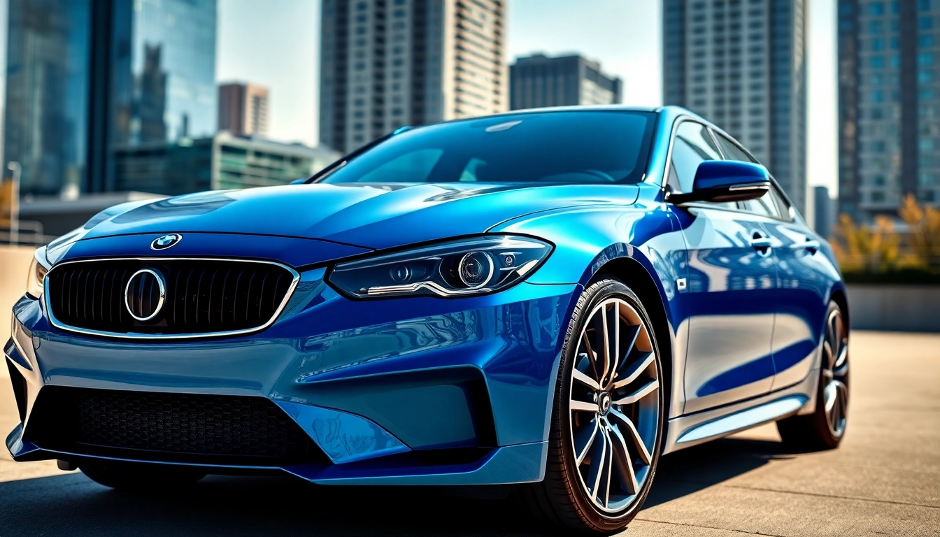 PPF Lackschutzfolie München protects car paint with a glossy finish in a bright urban setting.