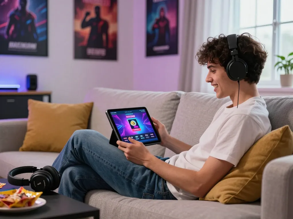 Exciting HTML sex games being played on a tablet in a cozy living room.