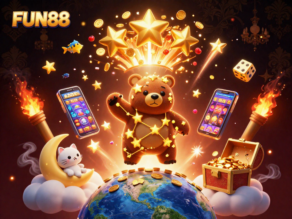 Experience FUN88's vibrant casino world with dynamic 3D characters and immersive game elements.