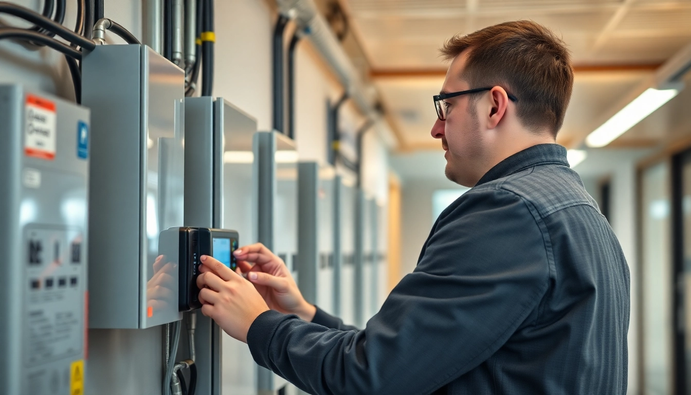 Techniker führt eine DGUV V3 Prüfung durch, um die Sicherheit elektrischer Geräte zu gewährleisten.