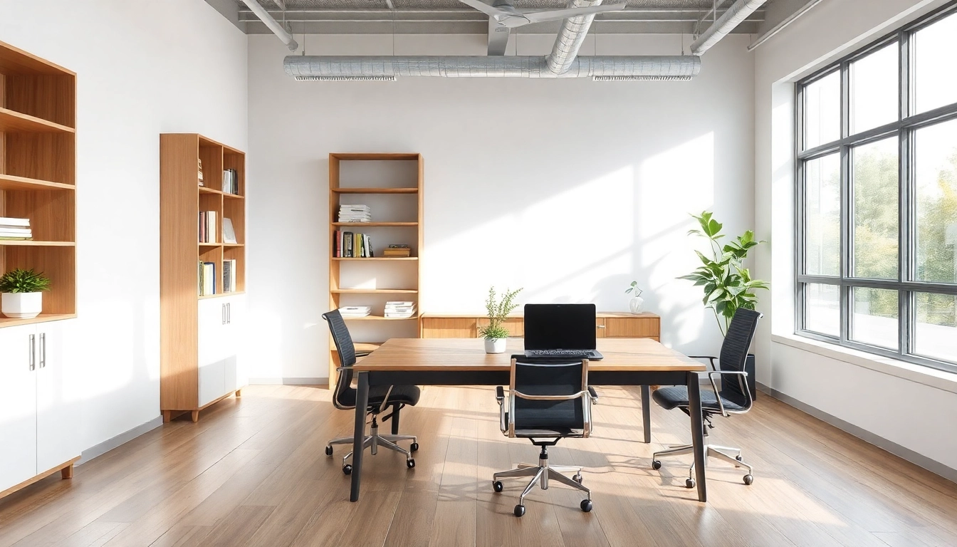 Moderne Büromöbel in einem stilvollen Büro mit viel natürlichem Licht