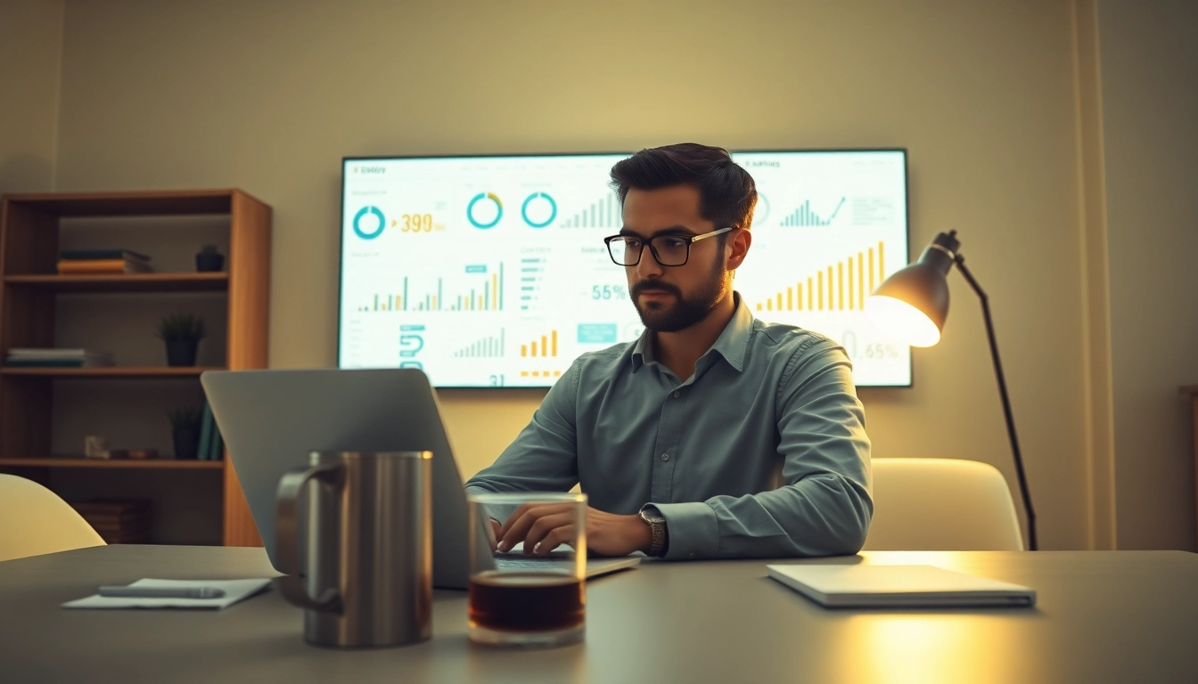 SEO-Ranking-Analyse im modernen Büro mit Diagrammen und Statistiken.