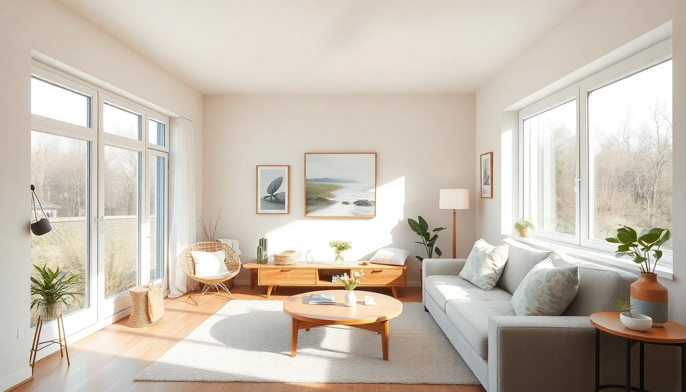 Vibrante Raumgestaltung eines einladenden Wohnzimmers mit warmem Licht und kreativen Akzenten.