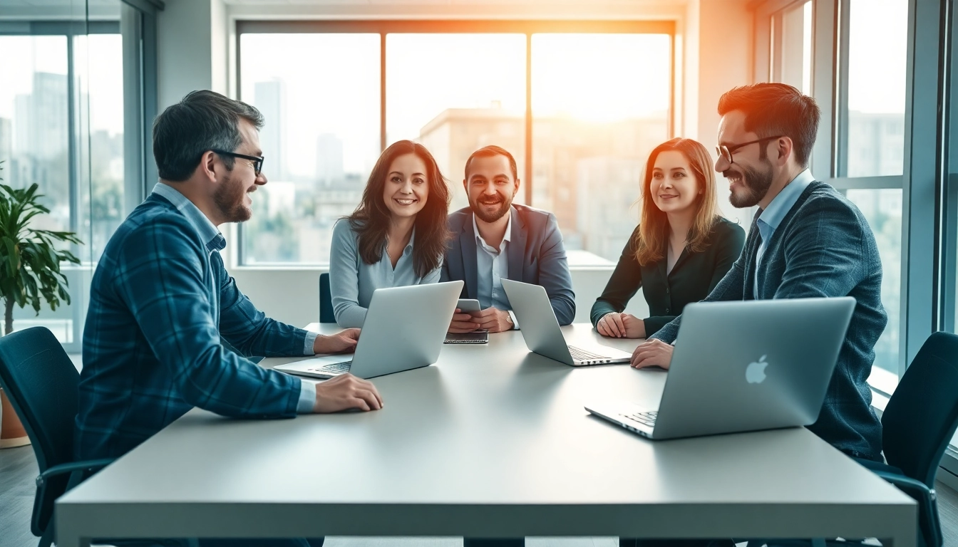 Das Team von Personalvermittlern bei der Zusammenarbeit und Beratung von Bewerbern.