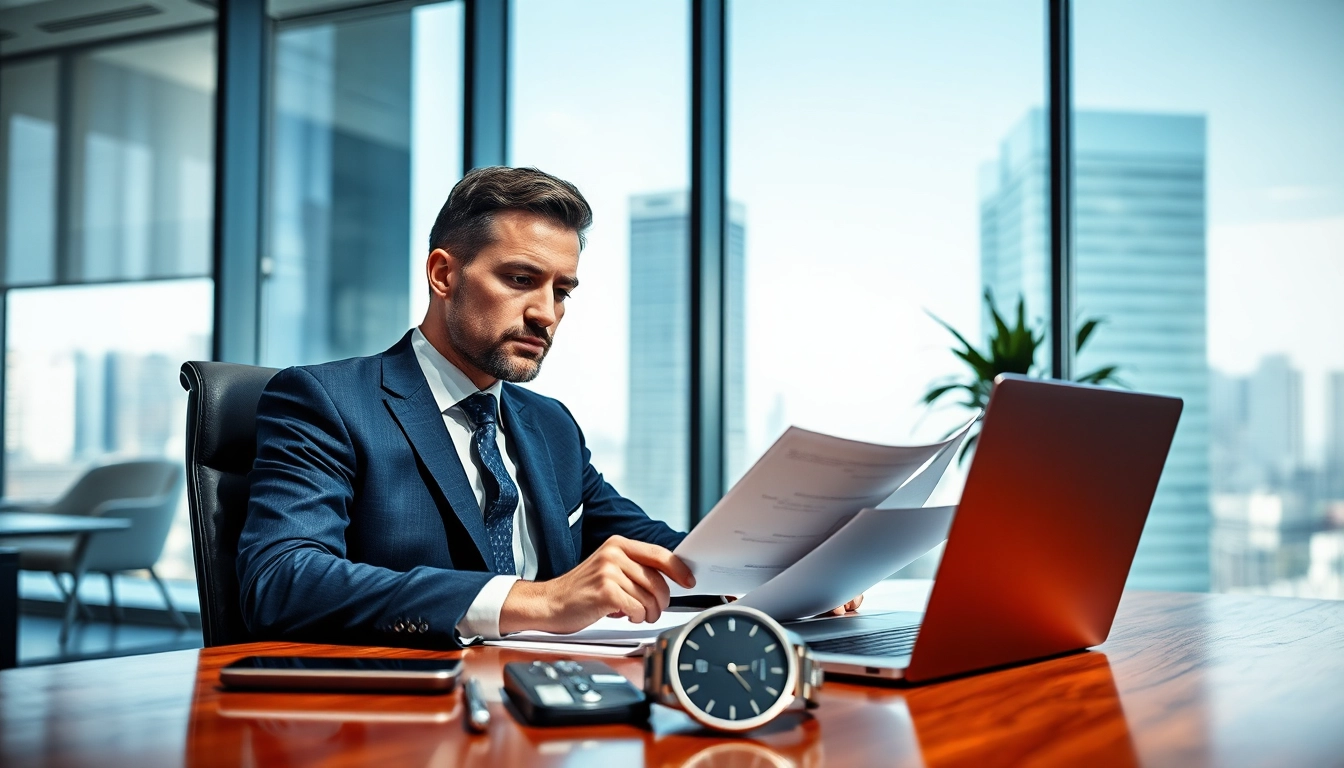 Professioneller Headhunter im Büro mit Laptop und Dokumenten