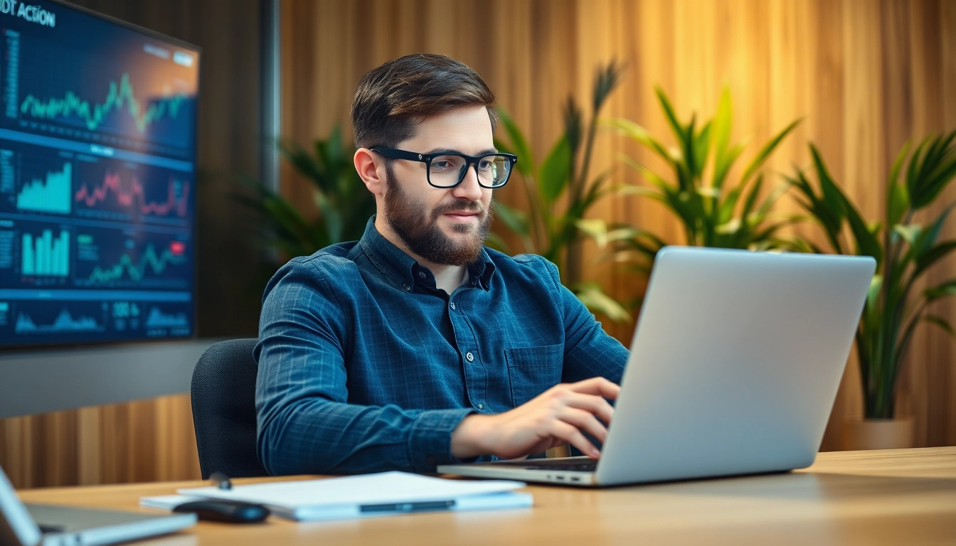 Headhunter IT arbeitet professionell am Laptop in modernem Büro.