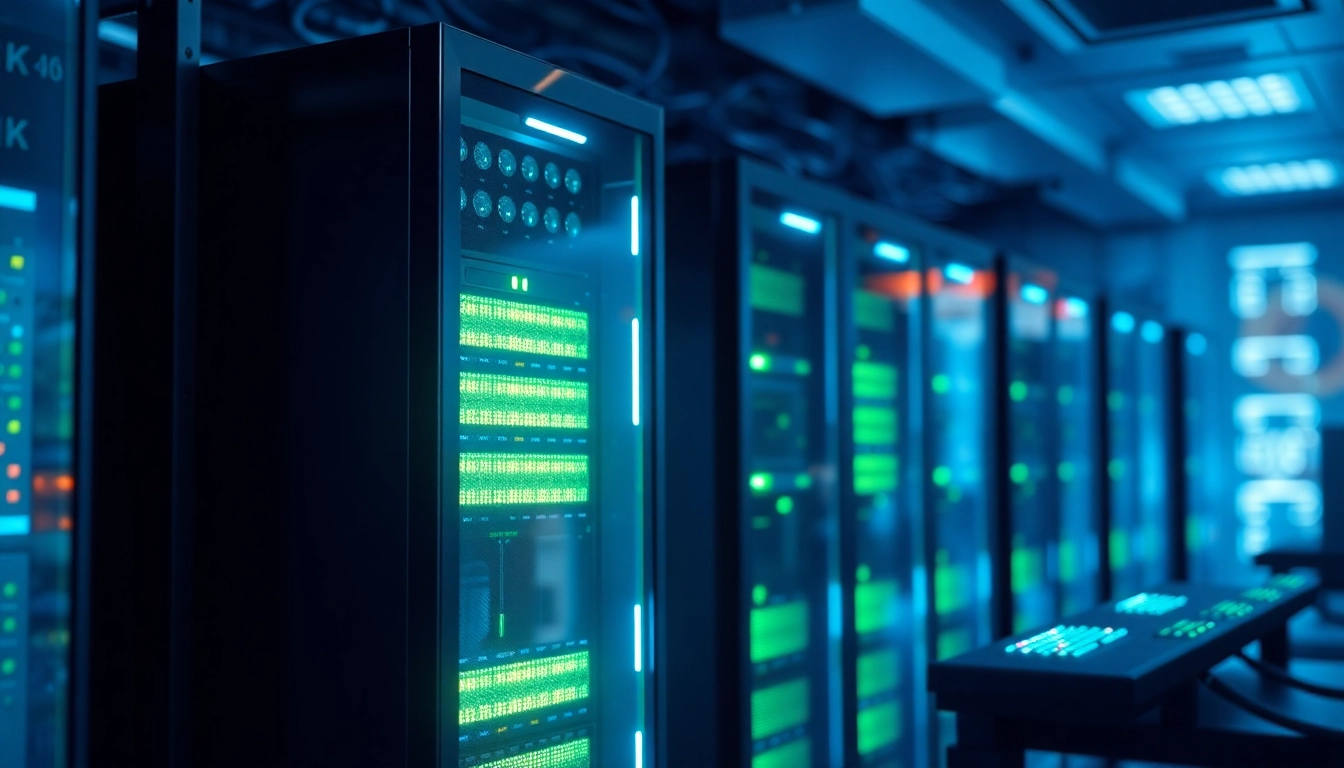 Visualisierung des Windows Server 2025 Standard 64-Bit Version in einem modernen Serverraum mit hochmodernen Servern.