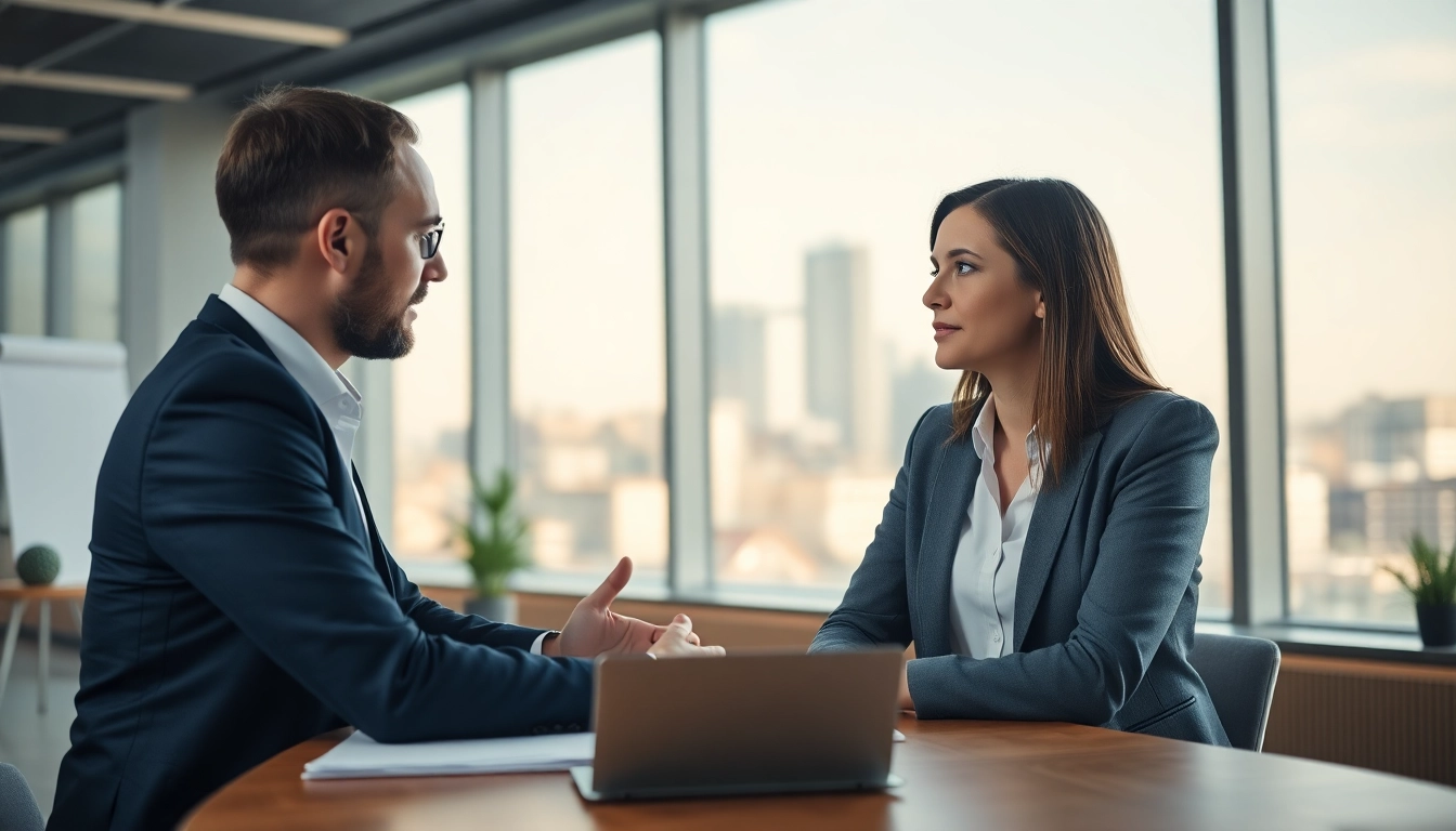 Headhunter Schweiz im Gespräch mit einem Kandidaten in einem modernen Büro.