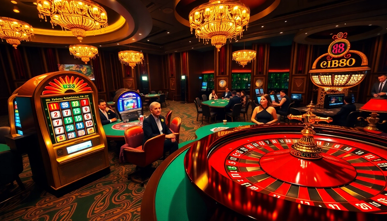 Exciting U88 casino scene featuring roulette, poker, and slot machines.