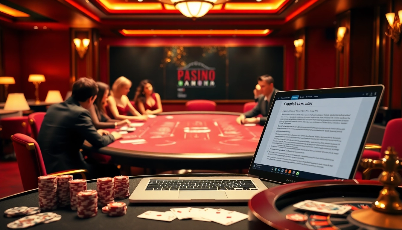 Experience Plagiat Überprüfung in a luxurious casino with poker players and a focused atmosphere.